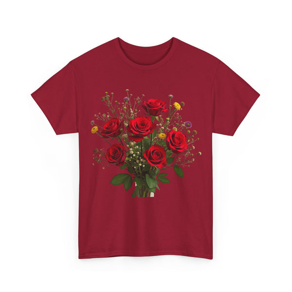 Wildflowers and Red Roses, Graphic T-Shirts for Women, Floral Shirt, Womens Short Sleeve, Ladies Graphic Tees #5131TTS