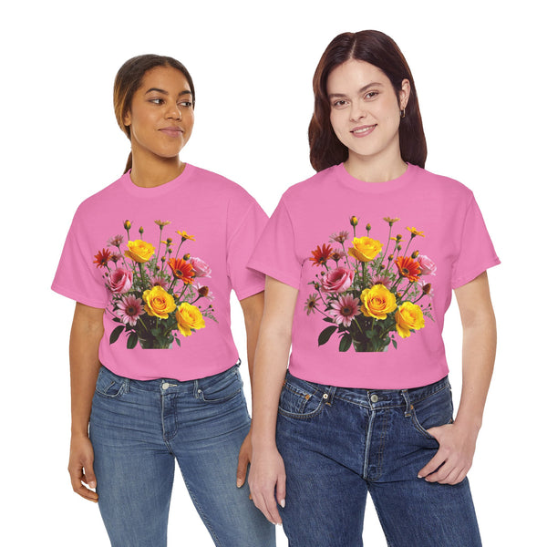 Wildflowers and Pink & Yellow Roses, Graphic T-Shirts for Women, Floral Shirt, Womens Short Sleeve, Ladies Graphic Tees #5138TTS
