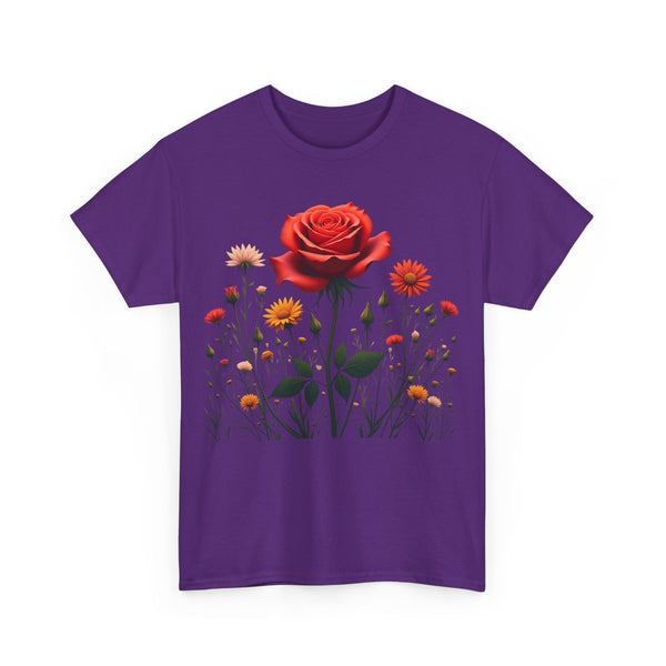 Wildflowers and a Red Rose, Graphic T-Shirts for Women, Floral Shirt, Womens Short Sleeve, Ladies Graphic Tees #5007TTS