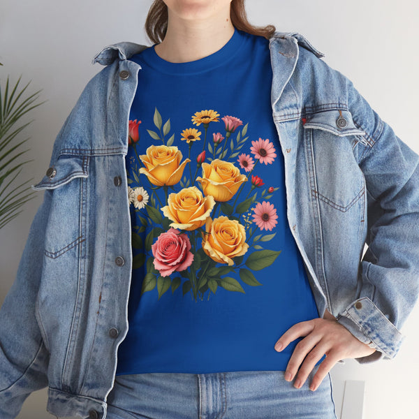 Wildflowers and Pink & Yellow Roses, Graphic T-Shirts for Women, Floral Shirt, Womens Short Sleeve, Ladies Graphic Tees #5137TTS