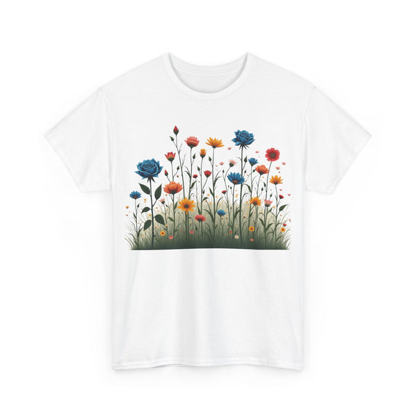 Wildflowers and Blue Roses, Graphic T-Shirts for Women, Floral Shirt, Womens Short Sleeve, Ladies Graphic Tees #5050TTS