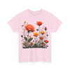 Wildflowers and Orange Roses, Graphic T-Shirts for Women, Floral Shirt, Womens Short Sleeve, Ladies Graphic Tees #5044TTS