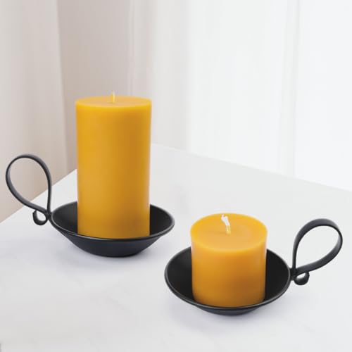 AGLARY 2PCS Matte Black Iron Pillar Candle Holders, with Handle, Simple Industrial Style ,Table Centerpiece Decoration,with Safety Spike.