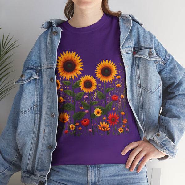 Sunflowers & Wildflowers, Graphic T-Shirts for Women, Floral Shirt, Womens Short Sleeve, Ladies Graphic Tees #5154TTS