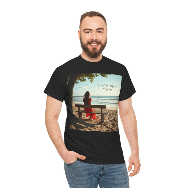 Have You Forgiven Your Ex?  Woman on Bench Looking at Waves, Forgiving T-Shirt, Forgiveness, Relationship Healing Top #5002STS