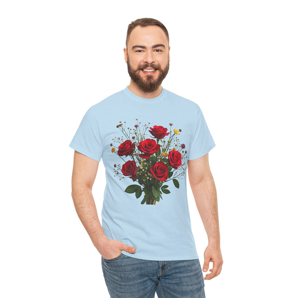 Wildflowers and Red Roses, Graphic T-Shirts for Women, Floral Shirt, Womens Short Sleeve, Ladies Graphic Tees #5131TTS