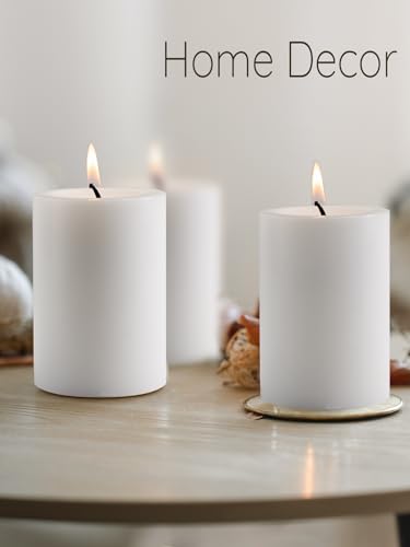 MAKALONE White Pillar Candles Set of 6-2.8" x 4" Unscented Pillar Candles Bulk- for Wedding, Parties, Spas and Dinner, Home Decoration, Church