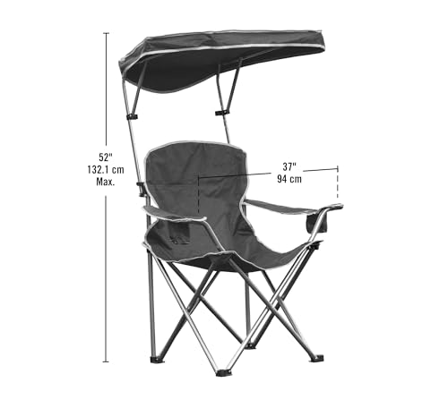 Quik Shade Extra Wide Folding Camp Chair with Tilt UV Sun Protection Canopy, Black