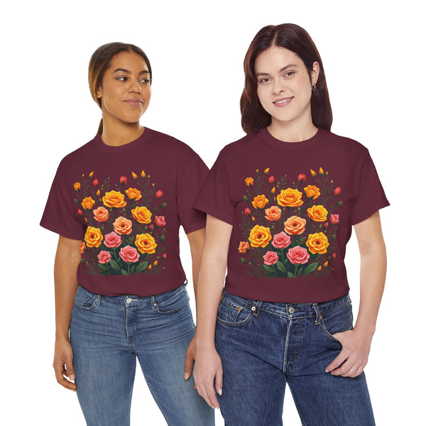 Wildflowers and Pink & Yellow Roses, Graphic T-Shirts for Women, Floral Shirt, Womens Short Sleeve, Ladies Graphic Tees #5140TTS