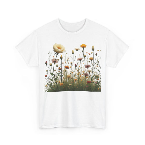 Wildflowers and White Roses, Graphic T-Shirts for Women, Floral Shirt, Womens Short Sleeve, Ladies Graphic Tees #5041TTS