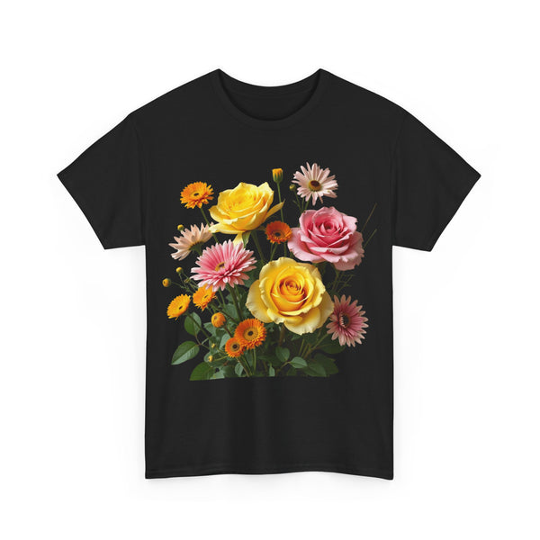 Wildflowers and Pink & Yellow Roses, Graphic T-Shirts for Women, Floral Shirt, Womens Short Sleeve, Ladies Graphic Tees #5148TTS
