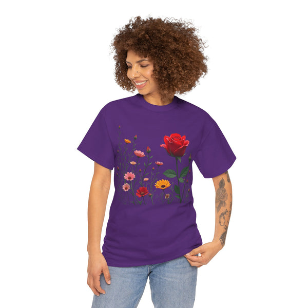 Wildflowers and a Red Rose, Graphic T-Shirts for Women, Floral Shirt, Womens Short Sleeve, Ladies Graphic Tees #5006TTS