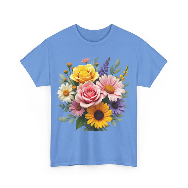Wildflowers and Pink & Yellow Roses, Graphic T-Shirts for Women, Floral Shirt, Womens Short Sleeve, Ladies Graphic Tees #5145TTS