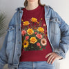 Wildflowers and Pink & Yellow Roses, Graphic T-Shirts for Women, Floral Shirt, Womens Short Sleeve, Ladies Graphic Tees #5141TTS