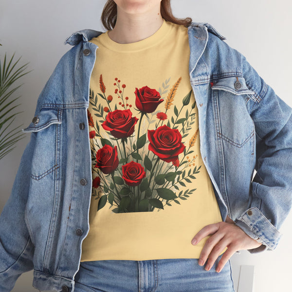 Wildflowers and Red Roses, Graphic T-Shirts for Women, Floral Shirt, Womens Short Sleeve, Ladies Graphic Tees #5129TTS