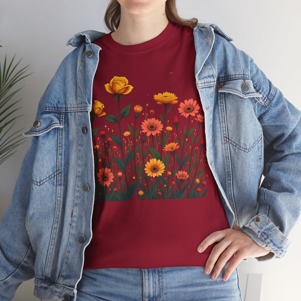 Wildflowers and Yellow Roses, Graphic T-Shirts for Women, Floral Shirt, Womens Short Sleeve, Ladies Graphic Tees #5026TTS
