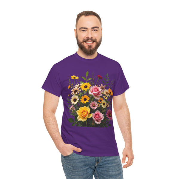 Wildflowers and Pink & Yellow Roses, Graphic T-Shirts for Women, Floral Shirt, Womens Short Sleeve, Ladies Graphic Tees #5150TTS