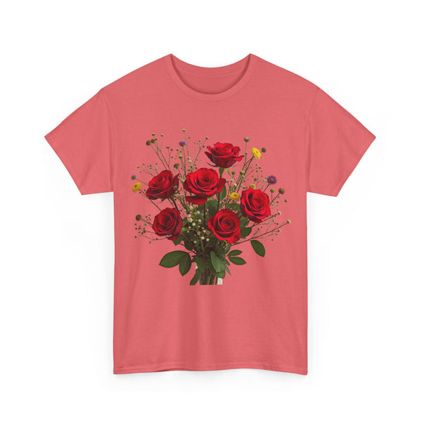 Wildflowers and Red Roses, Graphic T-Shirts for Women, Floral Shirt, Womens Short Sleeve, Ladies Graphic Tees #5131TTS