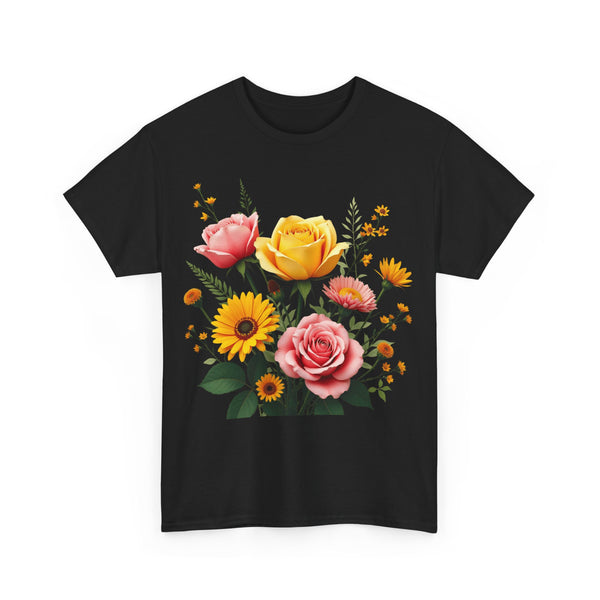 Wildflowers and Pink & Yellow Roses, Graphic T-Shirts for Women, Floral Shirt, Womens Short Sleeve, Ladies Graphic Tees #5146TTS