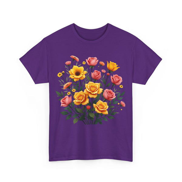 Wildflowers and Pink & Yellow Roses, Graphic T-Shirts for Women, Floral Shirt, Womens Short Sleeve, Ladies Graphic Tees #5139TTS