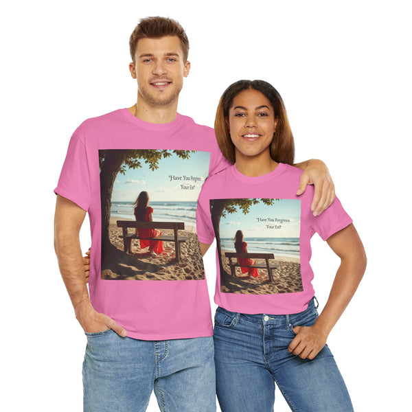 Have You Forgiven Your Ex?  Woman on Bench Looking at Waves, Forgiving T-Shirt, Forgiveness, Relationship Healing Top #5002STS