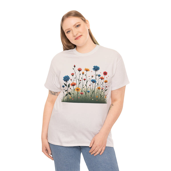 Wildflowers and Blue Roses, Graphic T-Shirts for Women, Floral Shirt, Womens Short Sleeve, Ladies Graphic Tees #5050TTS
