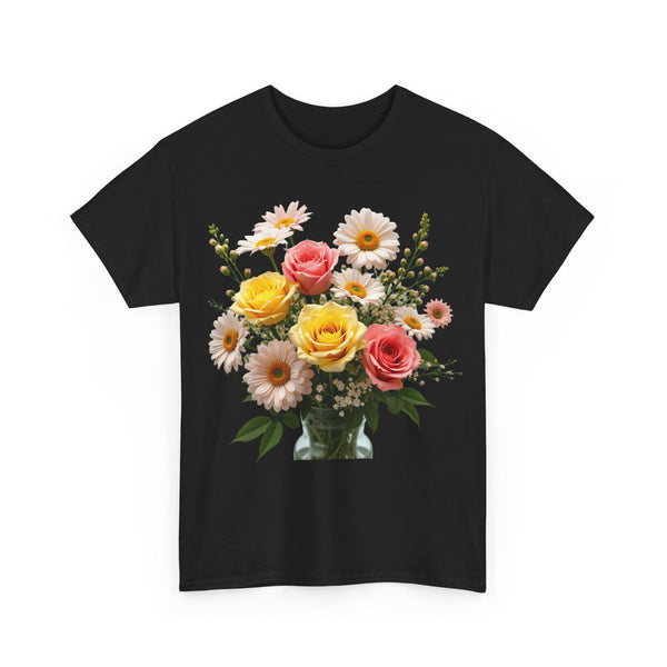 Wildflowers and Pink & Yellow Roses, Graphic T-Shirts for Women, Floral Shirt, Womens Short Sleeve, Ladies Graphic Tees #5136TTS
