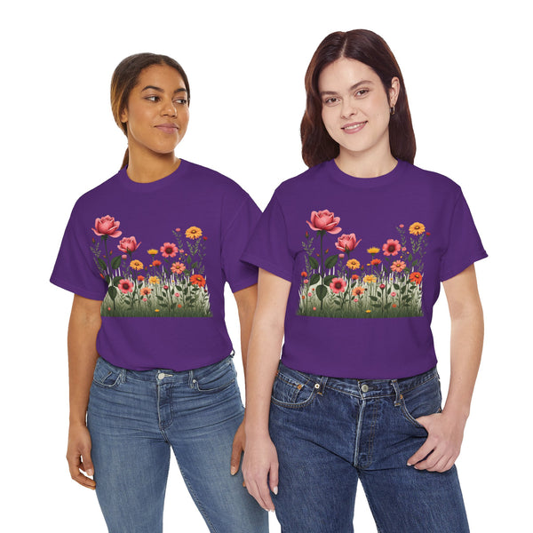 Wildflowers and Pink Roses, Graphic T-Shirts for Women, Floral Shirt, Womens Short Sleeve, Ladies Graphic Tees #5020TTS