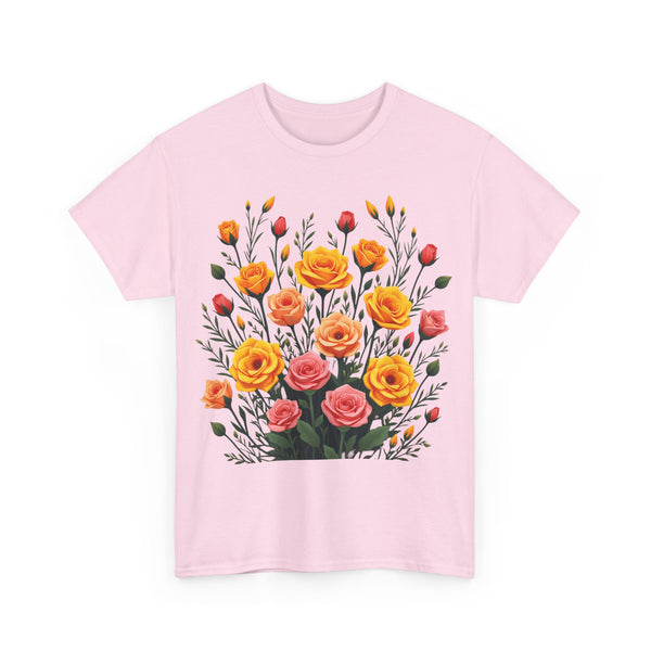 Wildflowers and Pink & Yellow Roses, Graphic T-Shirts for Women, Floral Shirt, Womens Short Sleeve, Ladies Graphic Tees #5140TTS