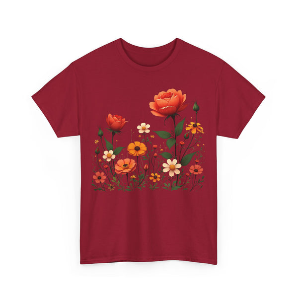Wildflowers and Orange Roses, Graphic T-Shirts for Women, Floral Shirt, Womens Short Sleeve, Ladies Graphic Tees #5043TTS