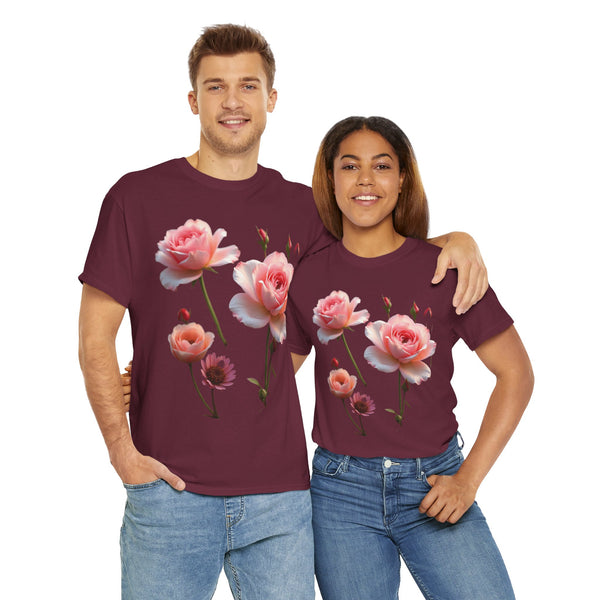 Wildflowers and Pink Roses, Graphic T-Shirts for Women, Floral Shirt, Womens Short Sleeve, Ladies Graphic Tees #5019TTS