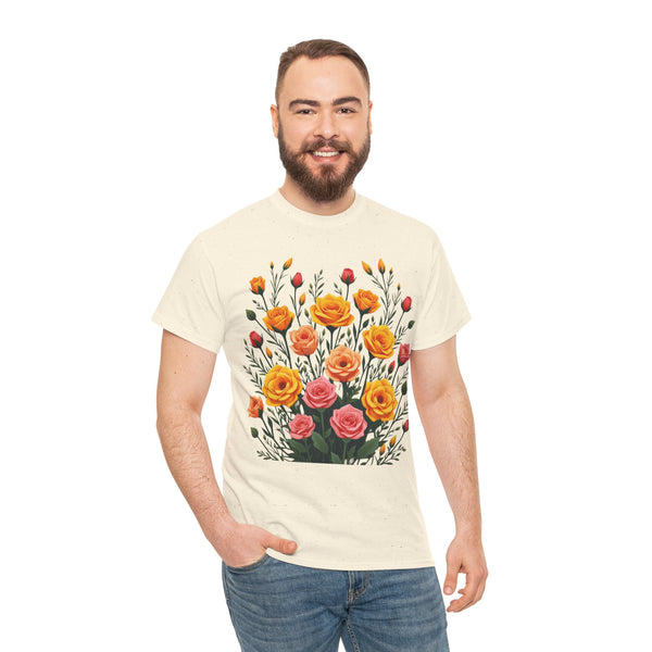Wildflowers and Pink & Yellow Roses, Graphic T-Shirts for Women, Floral Shirt, Womens Short Sleeve, Ladies Graphic Tees #5140TTS