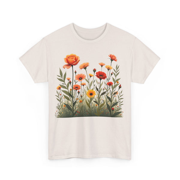 Wildflowers and Orange Roses, Graphic T-Shirts for Women, Floral Shirt, Womens Short Sleeve, Ladies Graphic Tees #5045TTS