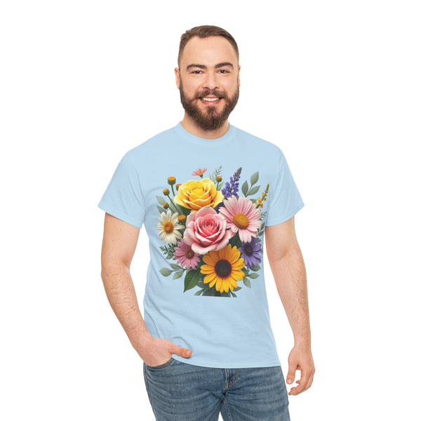 Wildflowers and Pink & Yellow Roses, Graphic T-Shirts for Women, Floral Shirt, Womens Short Sleeve, Ladies Graphic Tees #5145TTS