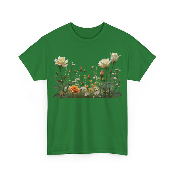 Wildflowers and White Roses, Graphic T-Shirts for Women, Floral Shirt, Womens Short Sleeve, Ladies Graphic Tees #5039TTS