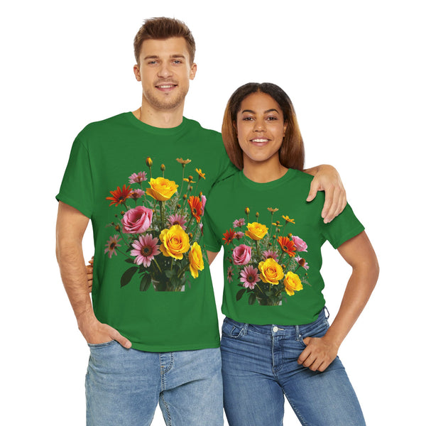 Wildflowers and Pink & Yellow Roses, Graphic T-Shirts for Women, Floral Shirt, Womens Short Sleeve, Ladies Graphic Tees #5138TTS