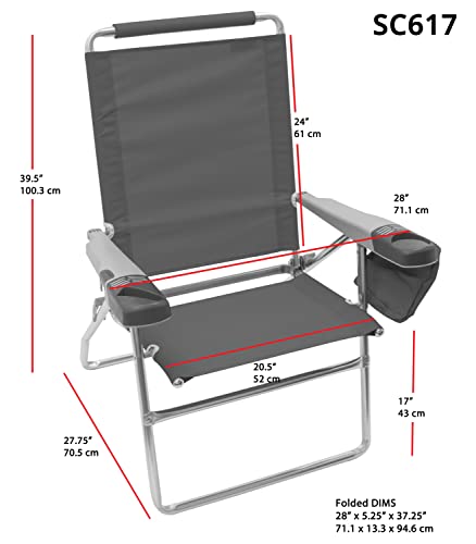 Rio Brands 4-Position Folding Beach, Camping, Lawn Chair, Turquoise, 17"