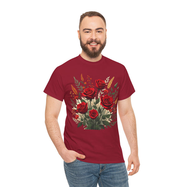 Wildflowers and Red Roses, Graphic T-Shirts for Women, Floral Shirt, Womens Short Sleeve, Ladies Graphic Tees #5129TTS