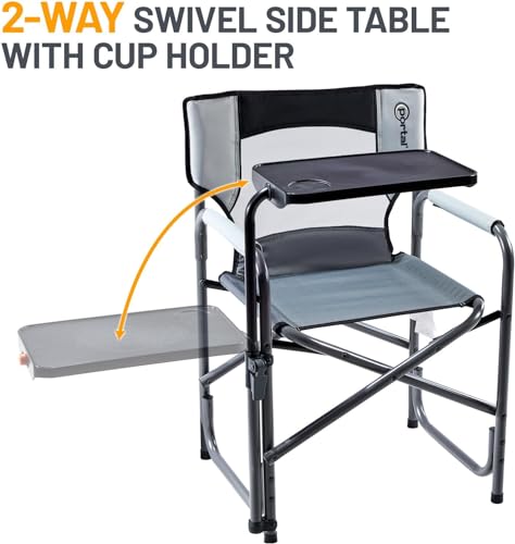 PORTAL Foldable Camp 2-Way Rotatable Side Table Outdoor Folding Chairs for Adults, Heavy Duty Supports 300LBS for Lawn Patio Beach, Grey
