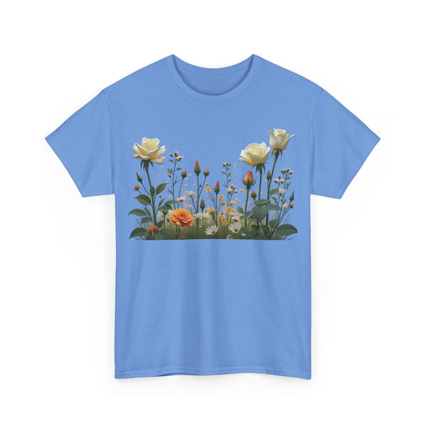 Wildflowers and White Roses, Graphic T-Shirts for Women, Floral Shirt, Womens Short Sleeve, Ladies Graphic Tees #5039TTS