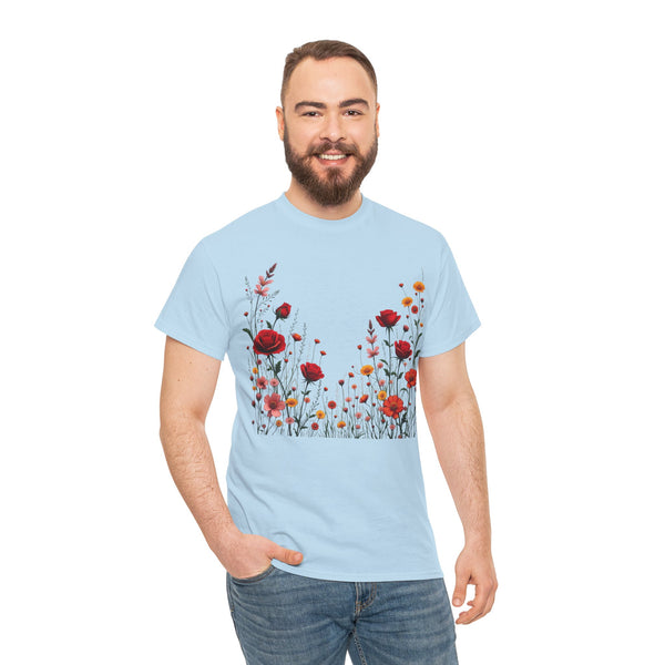 Wildflowers and Red Roses, Graphic T-Shirts for Women, Floral Shirt, Womens Short Sleeve, Ladies Graphic Tees #5033TTS