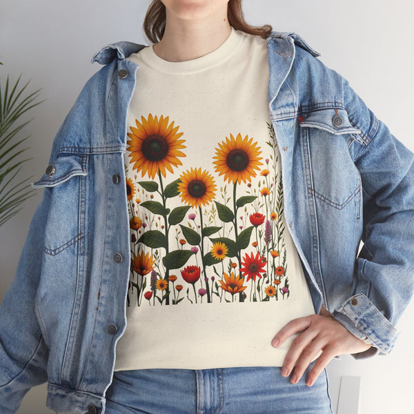 Sunflowers & Wildflowers, Graphic T-Shirts for Women, Floral Shirt, Womens Short Sleeve, Ladies Graphic Tees #5154TTS