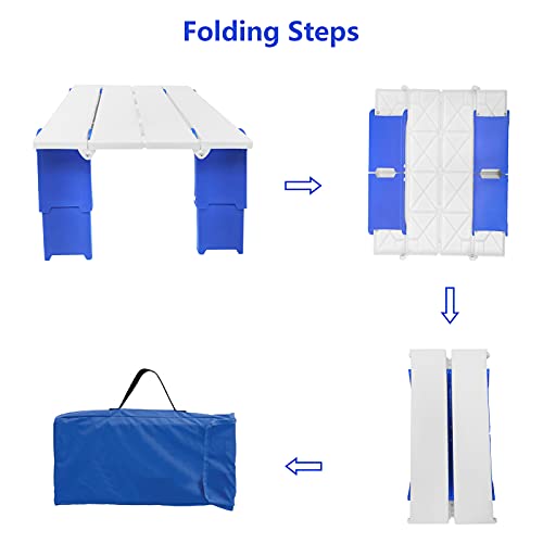 15.9"x14.2"x9.6" Large Portable Folding Beach Table for Sand Foldable Height Adjustable Side Table Desk for Camping Picnic BBQ with Carry Bag, Blue