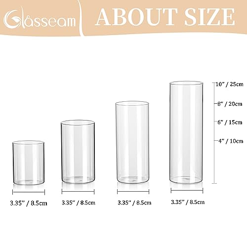 Glasseam Hurricane Glass Candle Holder Set of 6, Cylinder Clear Candle Holders for Pillar Candles, Modern Cylinder Vases for Floating Candles, Vases for Centerpiece Wedding Table Decorations, 4inch