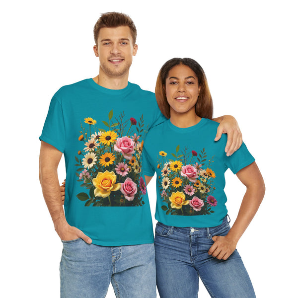 Wildflowers and Pink & Yellow Roses, Graphic T-Shirts for Women, Floral Shirt, Womens Short Sleeve, Ladies Graphic Tees #5150TTS