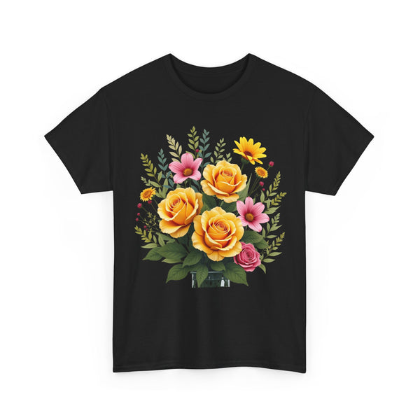 Wildflowers and Yellow Roses, Graphic T-Shirts for Women, Floral Shirt, Womens Short Sleeve, Ladies Graphic Tees #5135TTS