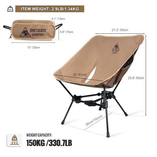 OneTigris Tigerblade Camping Chair, Lightweight Folding Backpacking Hiking Chair, Compact Portable 330 lbs Capacity