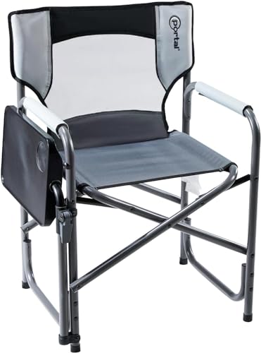 PORTAL Foldable Camp 2-Way Rotatable Side Table Outdoor Folding Chairs for Adults, Heavy Duty Supports 300LBS for Lawn Patio Beach, Grey
