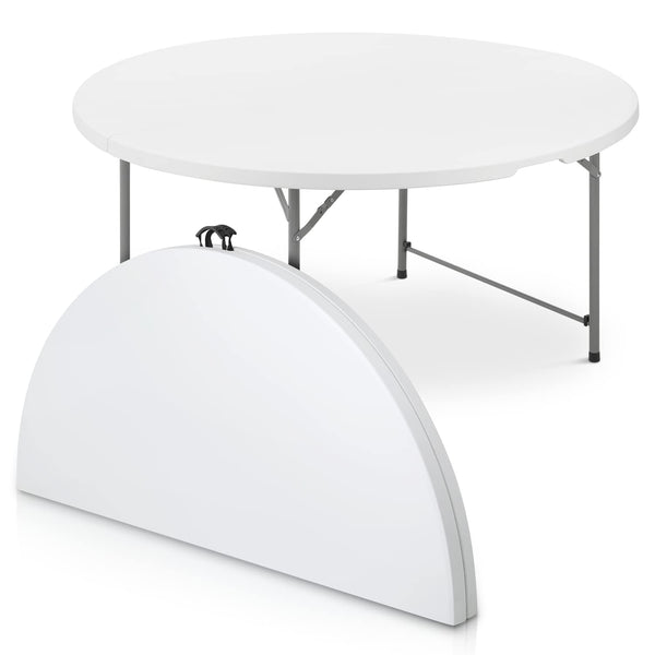 Magshion 60" Round Folding Table 5 Feet Plastic Bi-Folding Commercial Dining Event Table for Indoor Outdoor Camping Picnic Party, White/Gray