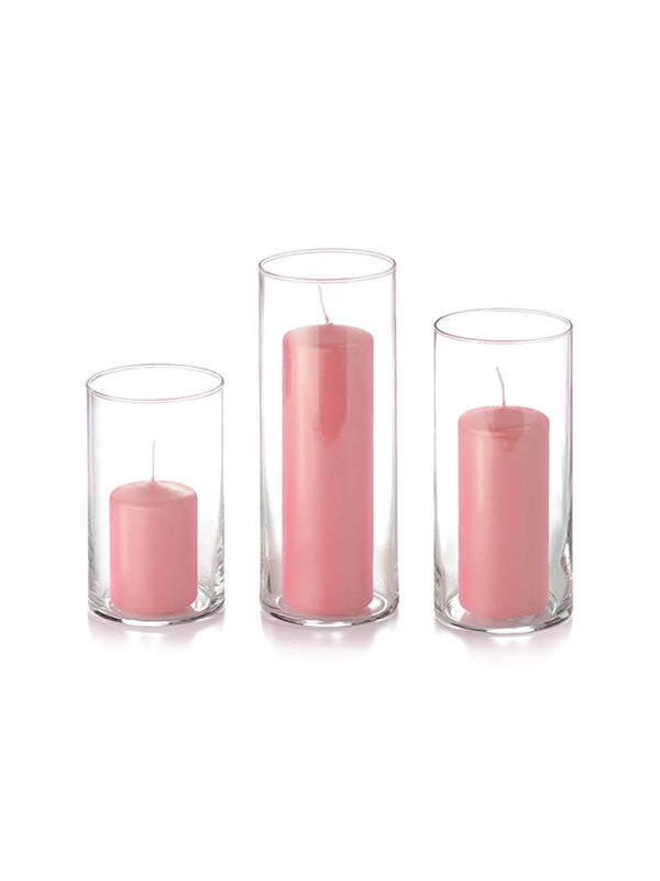 yummi Set of 36 Slim Pillars and Cylinder Vases - Light Rose